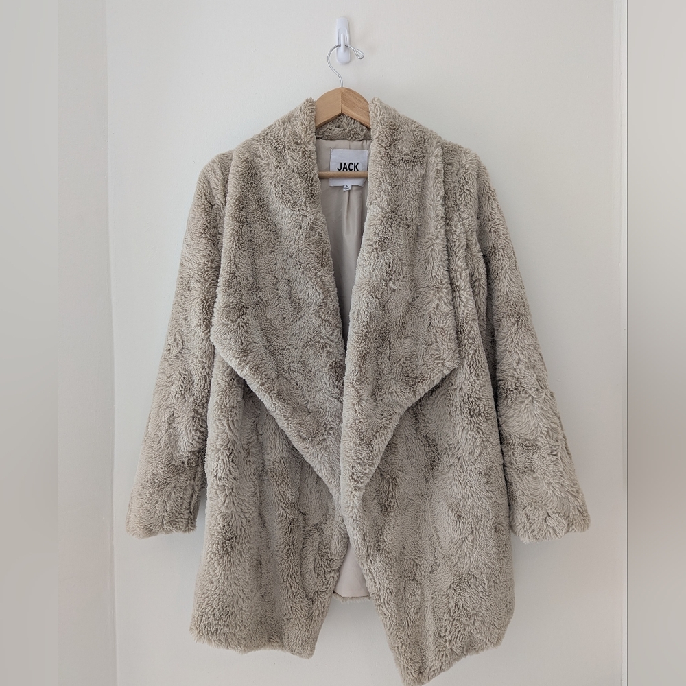 JACK by BB Dakota Tan Faux Fur Teddy Drape Mob Wife Open Coat Jacket Beige M